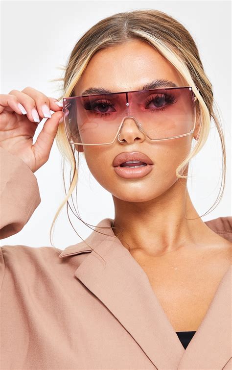 oversized square sunglasses with pink lens